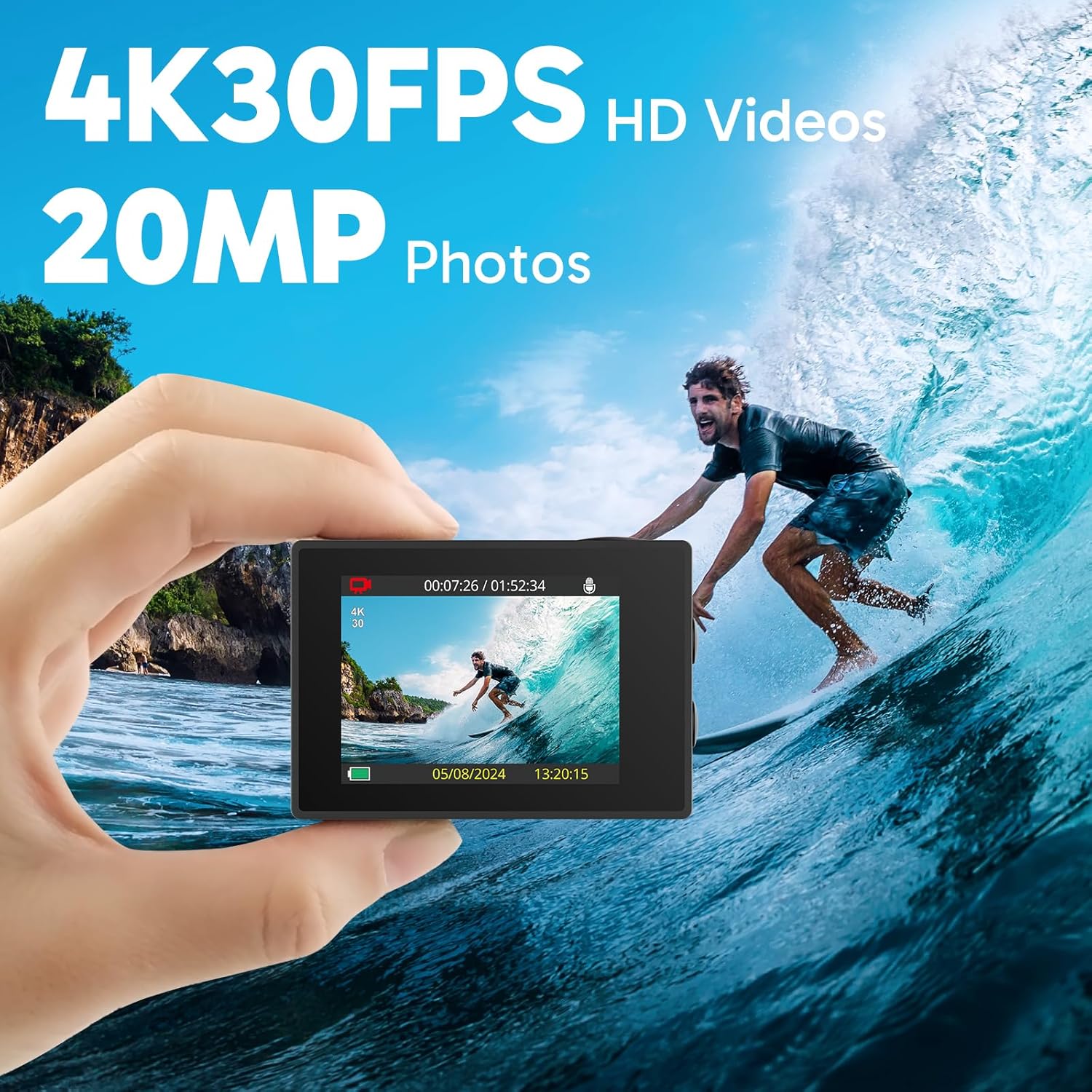 4K30FPS WiFi Action Camera with 7 in 1 Accessories Kit B96645