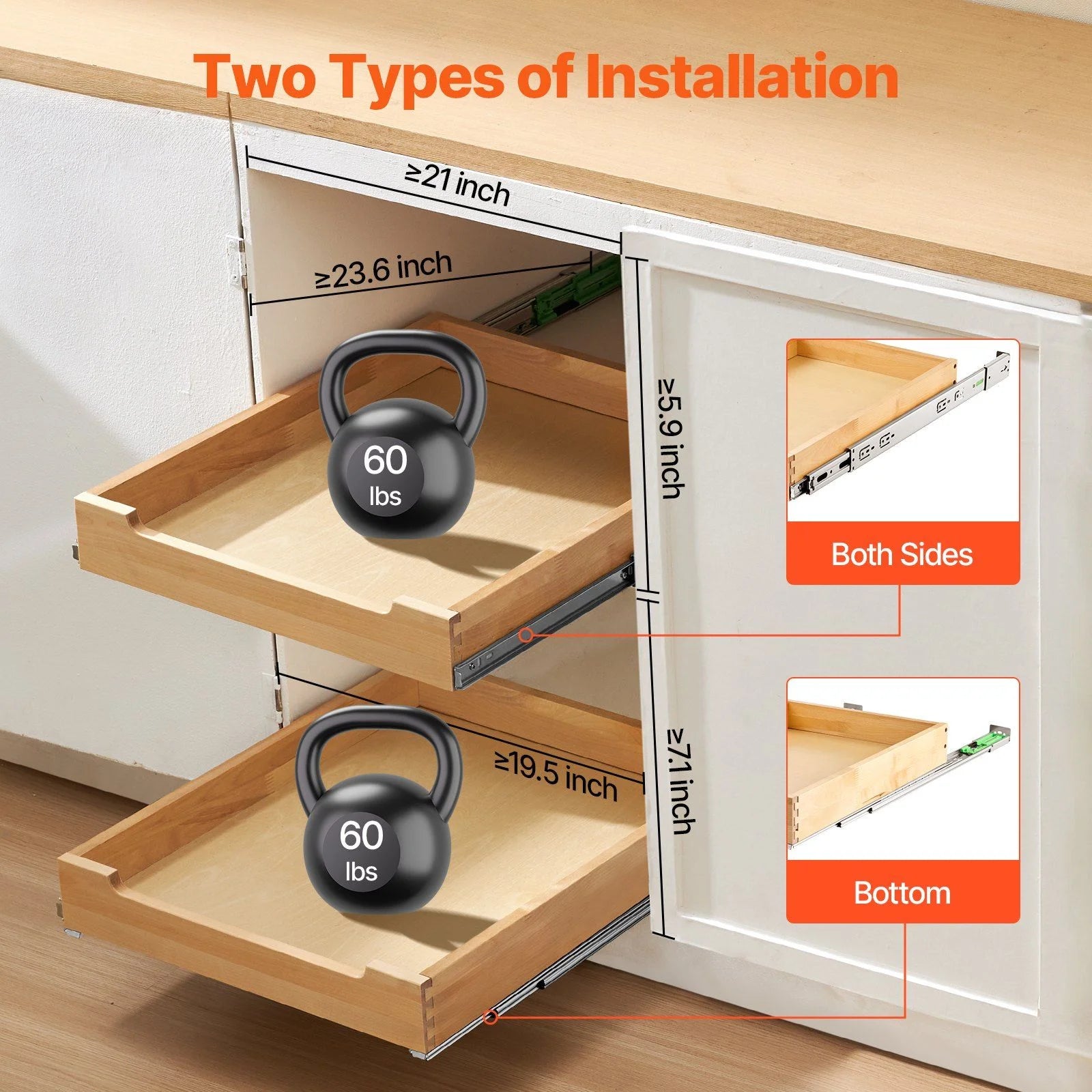 Soft Close Pull Out Cabinet Organizer, 20-Inch Wood Drawer B488