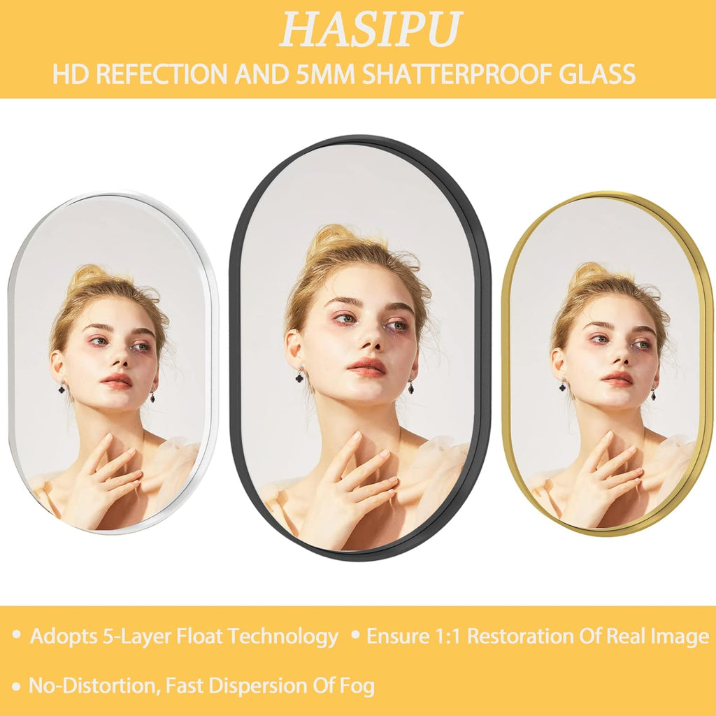 Oval Wall Mirror 24×36 Inch for Bathroom, Gold Metal Frame, Wall Mounted D92706