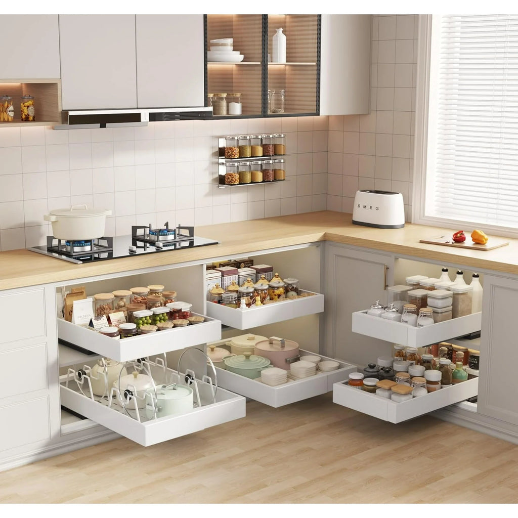 Pull Out Cabinet Organizer 21D with Raising Pad, Expandable Slide Out Drawers for Kitchen Cabinets C3894