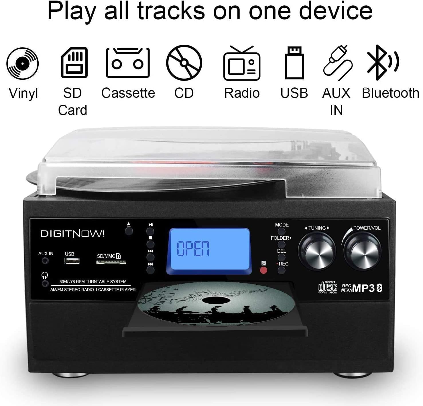 Bluetooth Record Player Turntable with Stereo Speakers, Vinyl to MP3 Converter G307