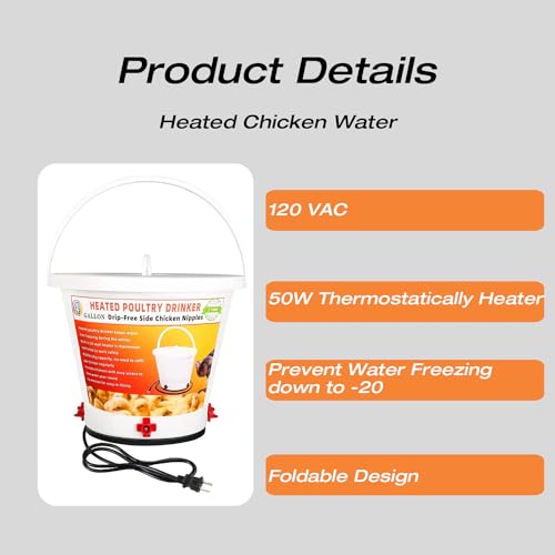 Heated Chicken Waterer 4 Gallon Hanging Poultry Drinker P240227