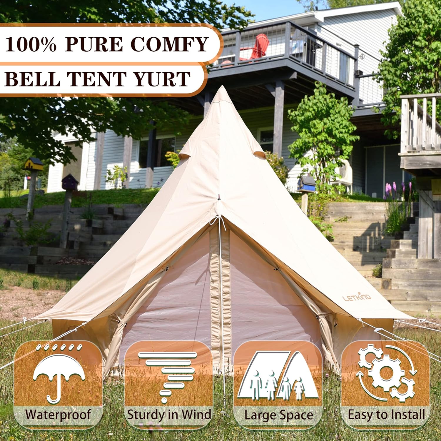 Canvas Tent with Stove Jack, 4 Season Waterproof Camping Tent for Outdoor Glamping J56591