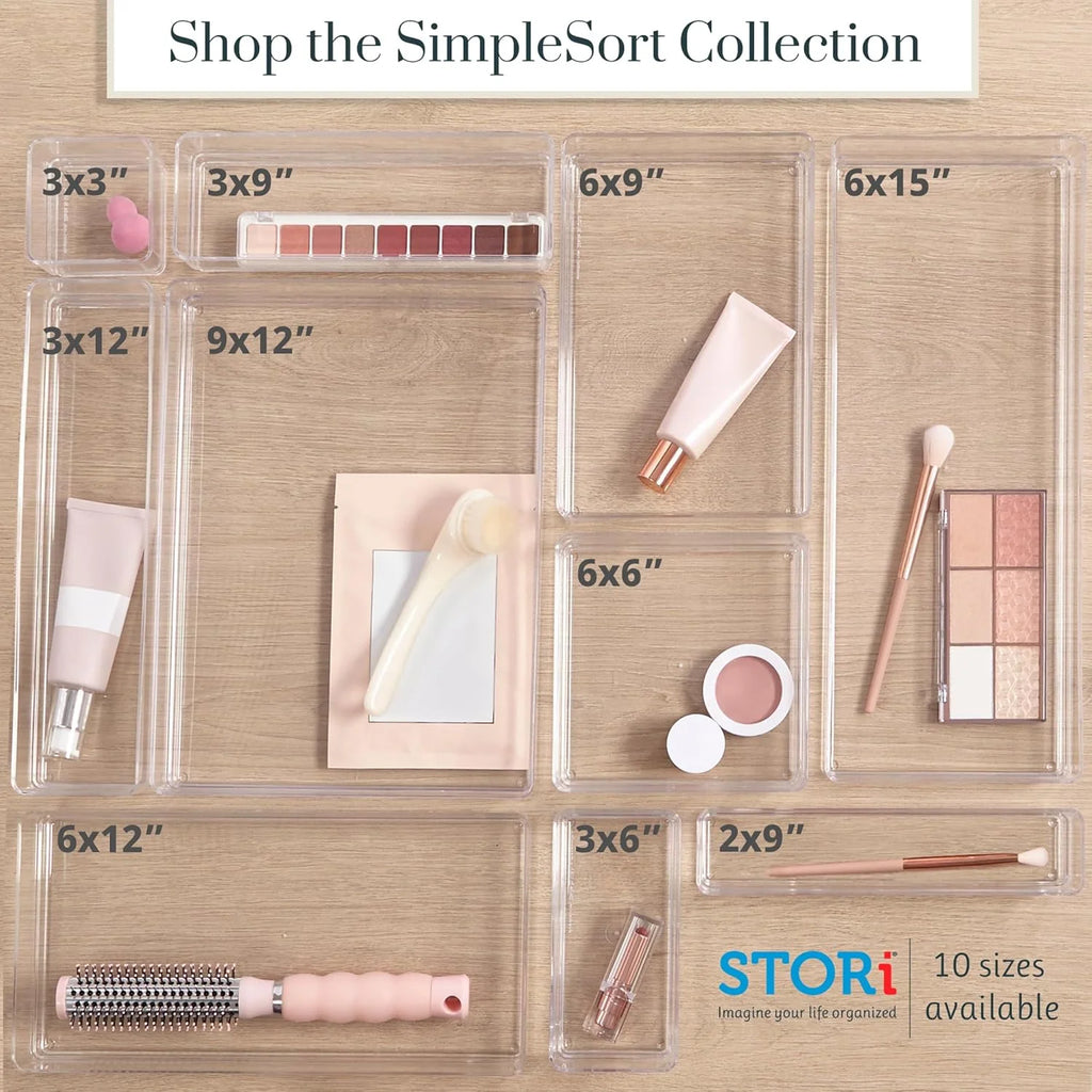 Stackable transparent drawer organizer set with multi-size trays F506863