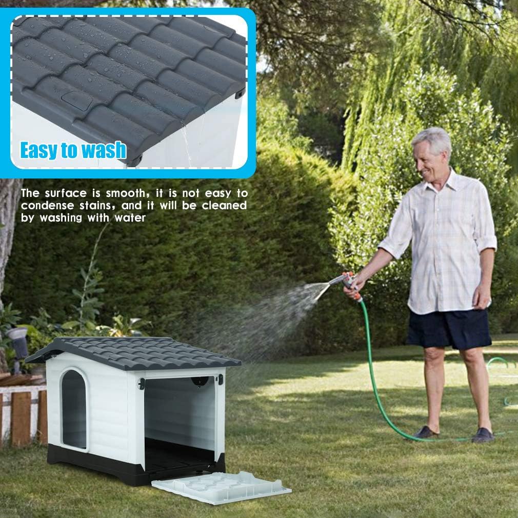 Large Dog House for Indoor Outdoor Use, Water Resistant Plastic Pet Kennel T205905