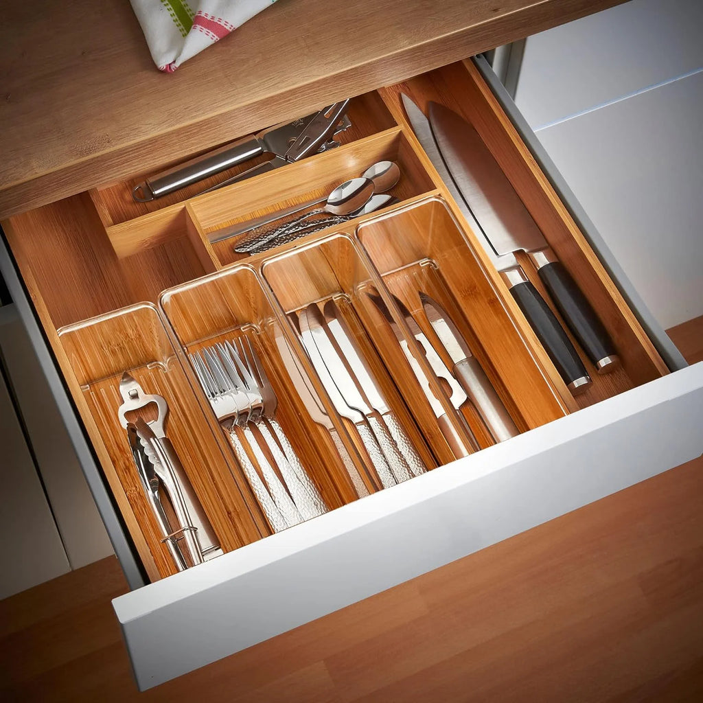 Clear Stackable Storage Bins, Plastic Drawer Organizer for Kitchen Bathroom Y248412