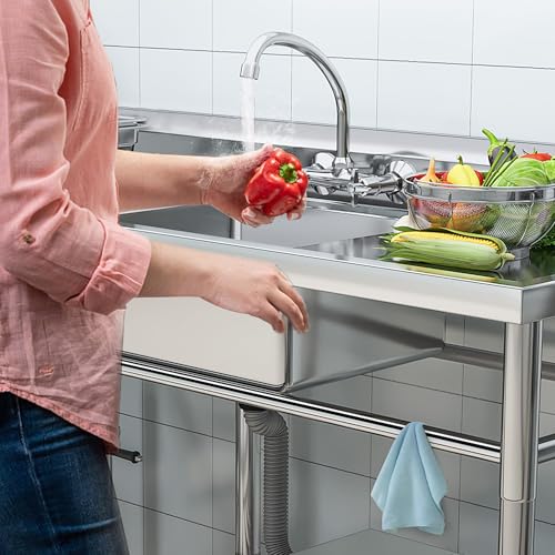 Freestanding Stainless Steel Single Bowl Commercial Sink Station, 29in F115177