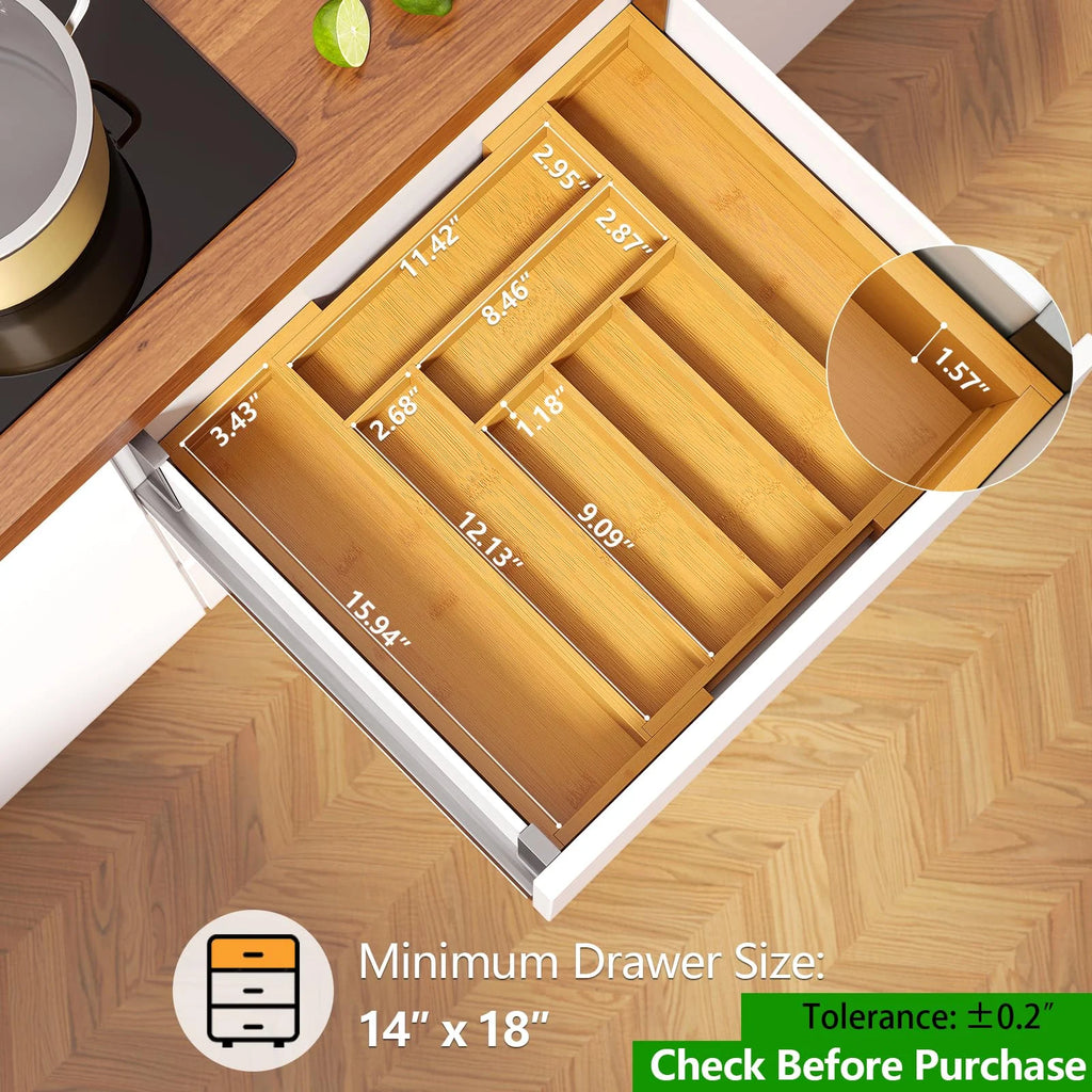 Bamboo Utensil Organizer, Expandable Cutlery Drawer Tray, Brown A1038