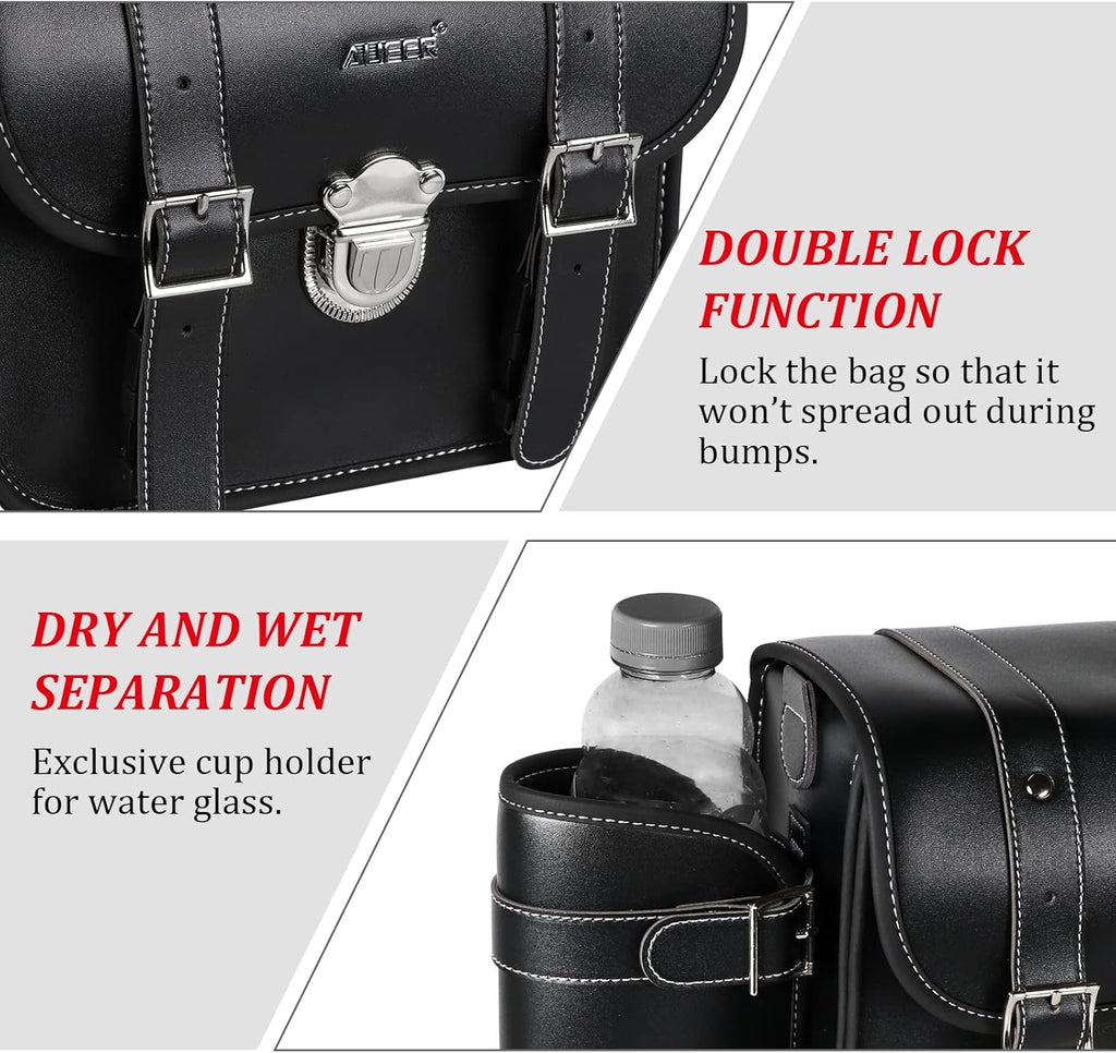 Motorcycle Throw Over Saddlebags Lockable Synthetic Leather, 2 Pack Black W759965