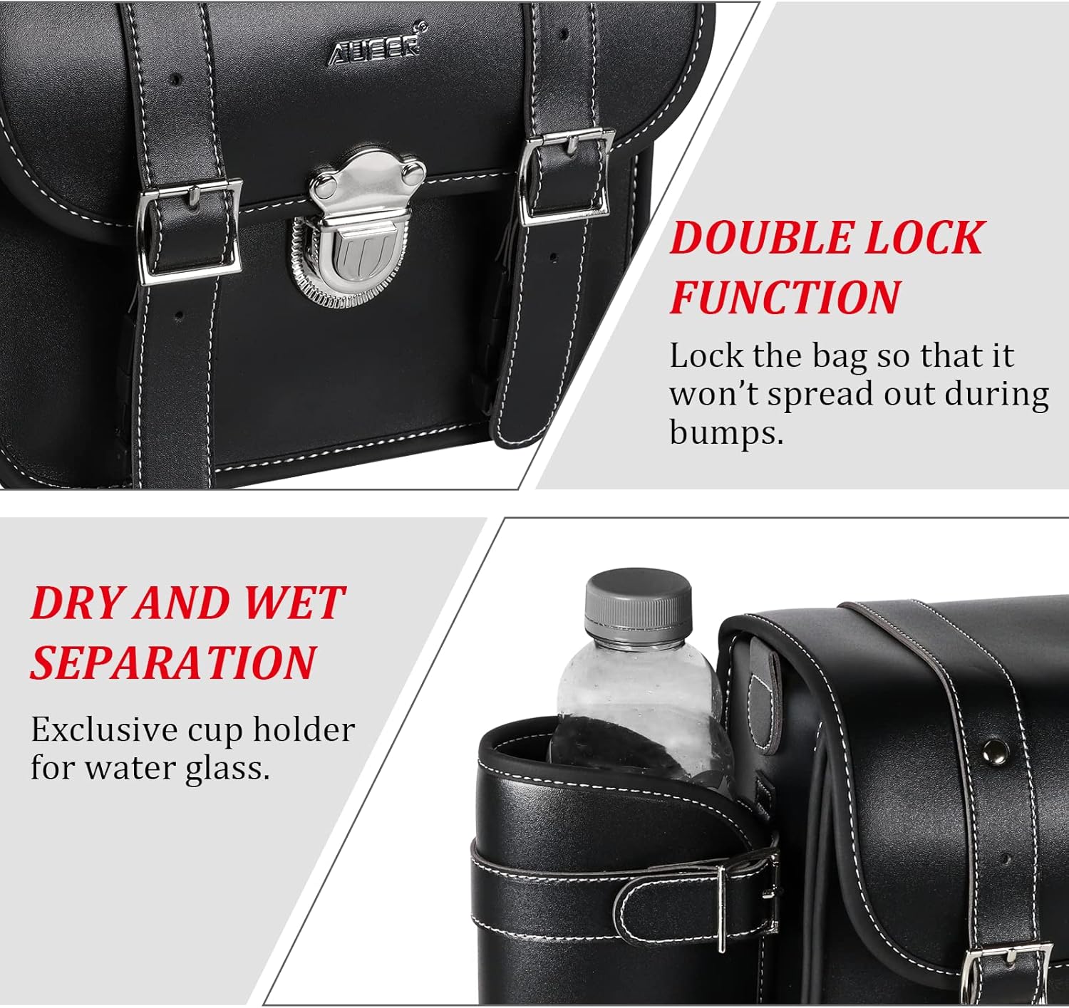 Motorcycle Throw Over Saddlebags Lockable Synthetic Leather, 2 Pack Black W759965