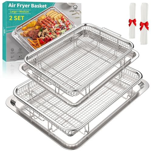 Air Fryer Basket for Oven, OPENICE 18.6" x 12.8" Air Fryer Basket and Tray Set, Extra Large Stainless Steel Air Fryer Pan Crisper Tray for Crisping Fried, Chicken, Bacon - Black