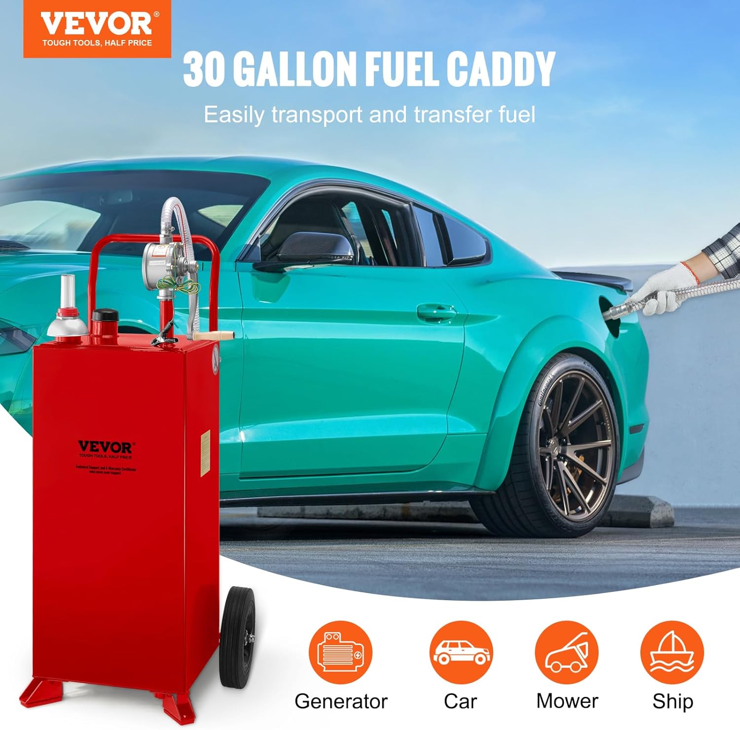 30 Gallon Portable Gas Caddy with Wheels and Manual Transfer Pump L76285