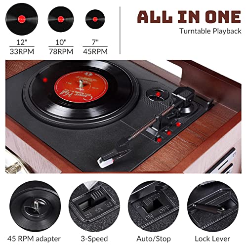 Bluetooth Turntable Record Player with Built-in Speaker, CD, Cassette, FM/AM Radio, USB MP3 Recording S9727