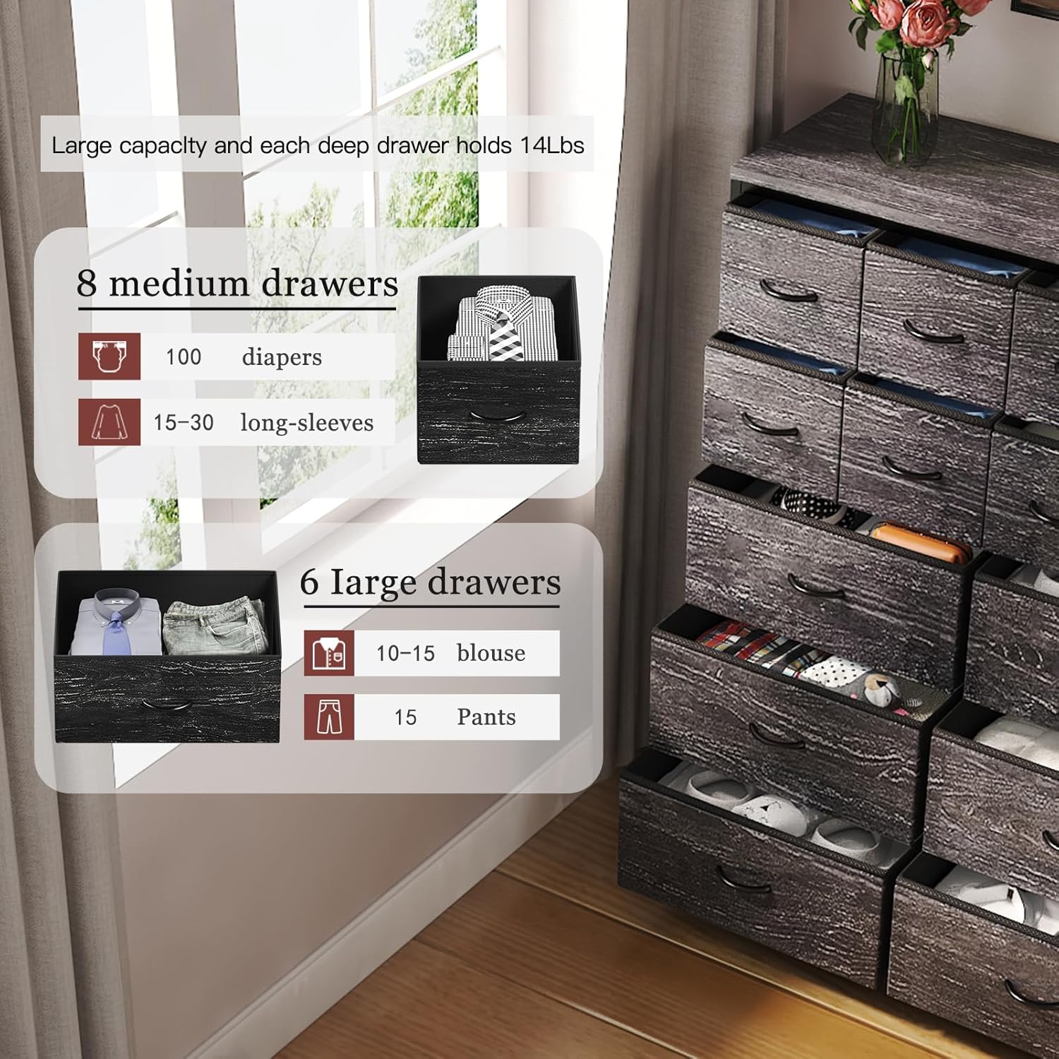 Tall Dresser with 14 Fabric Storage Drawers for Bedroom V329340