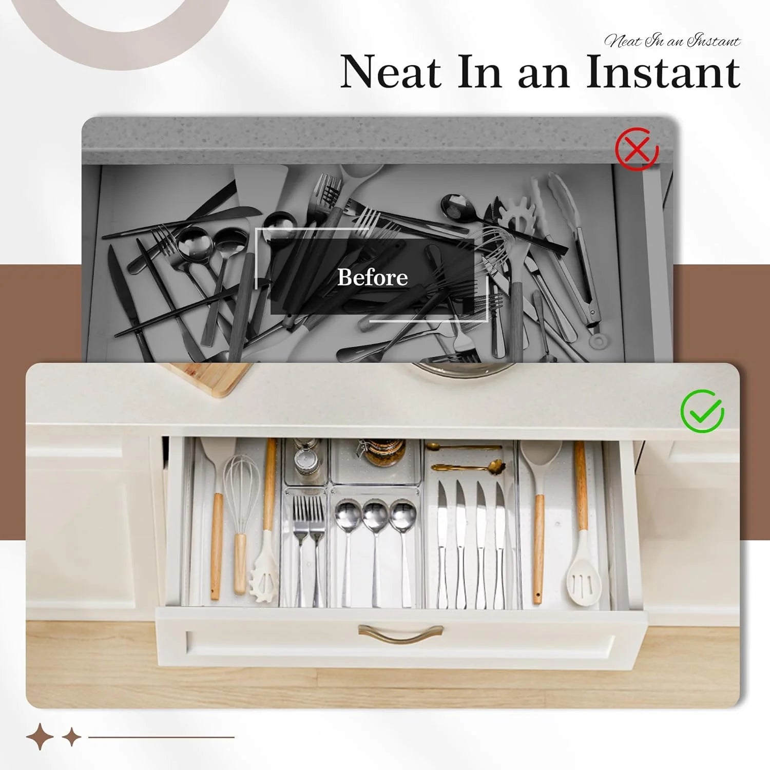 Clear Plastic Drawer Organizer Set - 14 PCS Storage Bins for Kitchen, Bathroom, Makeup and Office H497748