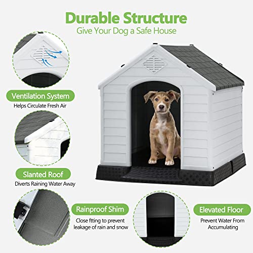 Large Dog House Outdoor Waterproof with Air Vents and Elevated Floor N474392