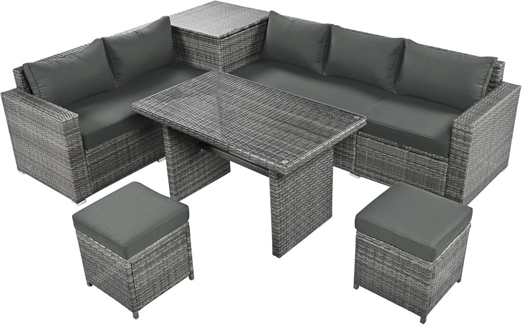 Outdoor 6-Piece PE Rattan Patio Sofa Set with Storage and Glass Table E71863