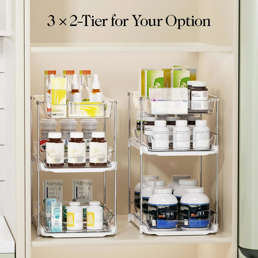 Under Sink Organizer 3 Tier Stackable Storage with Pull Out Drawers, White C19618