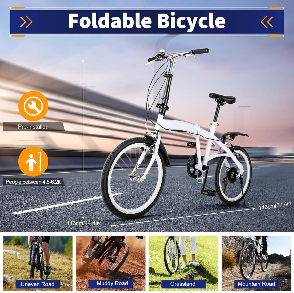 Folding Bike 20 Inch, 6 Speed, Adjustable Seat Y161