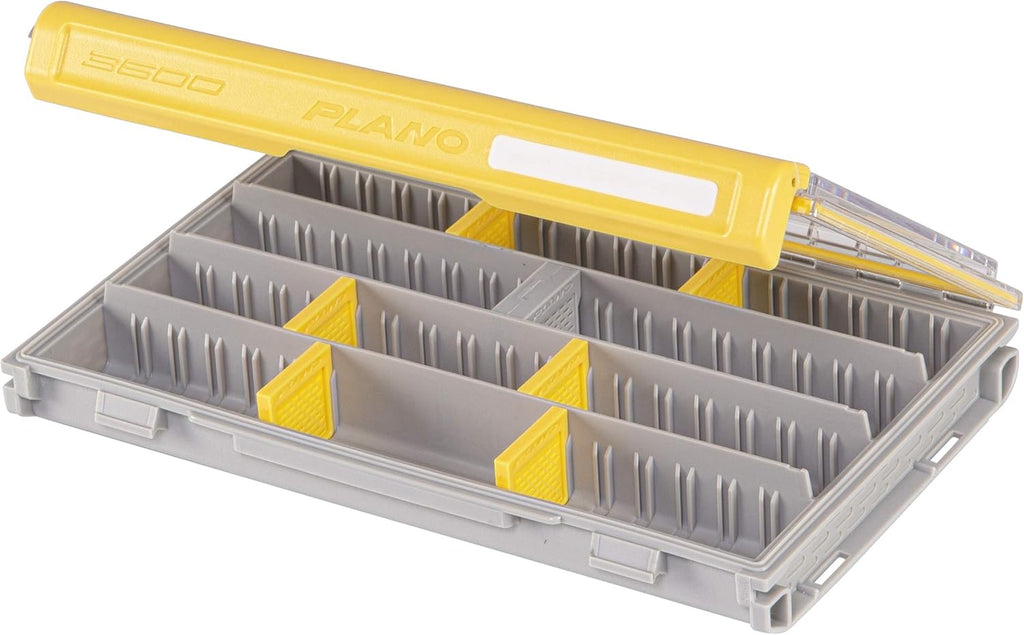Plano EDGE 3600 Premium Tackle Utility Box, Gray and Yellow with Clear Lid, Rust-Resistant and Waterproof, Customizable Tackle Protection Organization