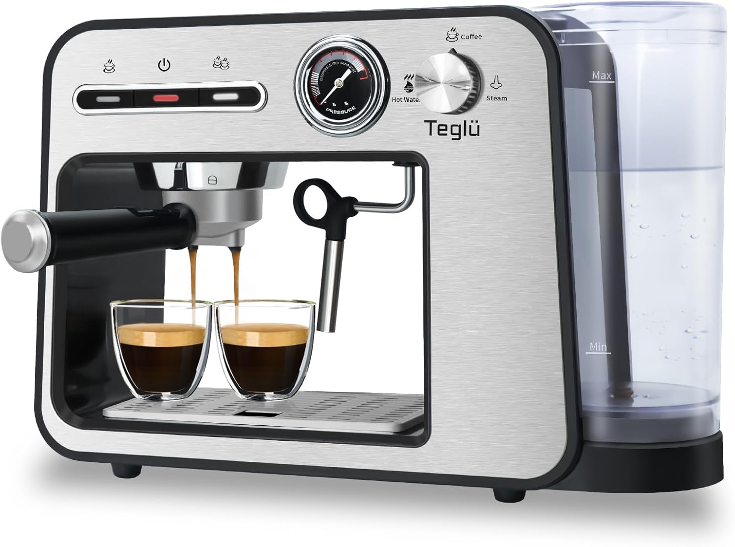 Espresso Machine 20 Bar with Milk Frother, Semi-Automatic Latte & Cappuccino Coffee Maker Removable Water Tank 33oz/1L for Home/Office, ST-693B, 1450W, Stainless Steel