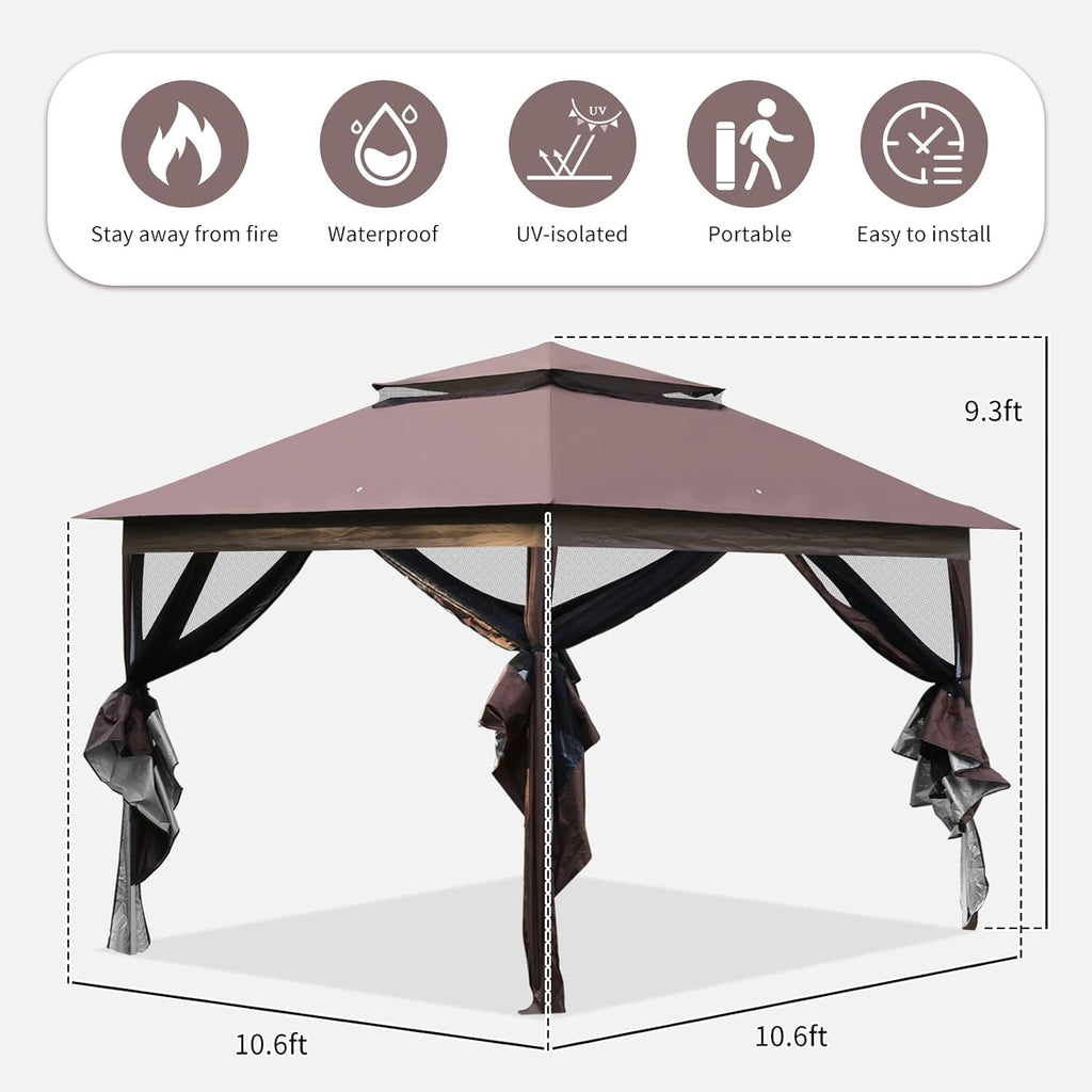 Pop Up Gazebo with Mosquito Netting Double Roof for Patio O893874