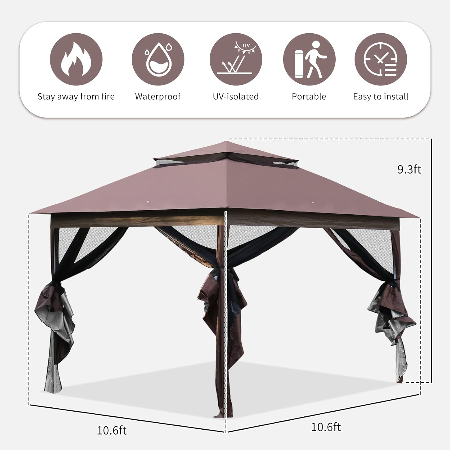 Pop Up Gazebo with Mosquito Netting Double Roof for Patio O893874