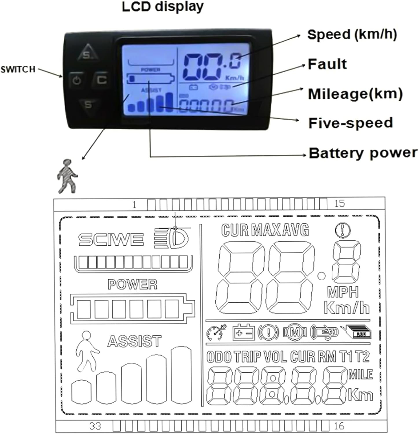 Electric Bike Conversion Kit 36V 350W Front Wheel with LCD Display T6312