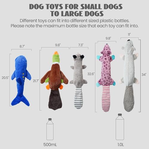 2-in-1 Crinkle Dog Toys with Soft Fabric, Holds Water Bottles, Large Size Stuffless Squeaky Toys M106