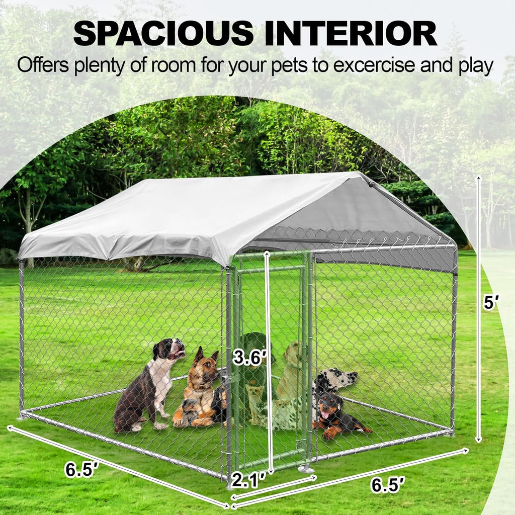 Outdoor Dog Kennel with Waterproof Roof and Lockable Door, 6.5x6.5x5 ft C53000
