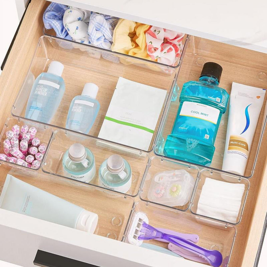 Clear Plastic Drawer Organizers Set, 4-Size Storage Trays for Makeup, Kitchen, and Office G2676
