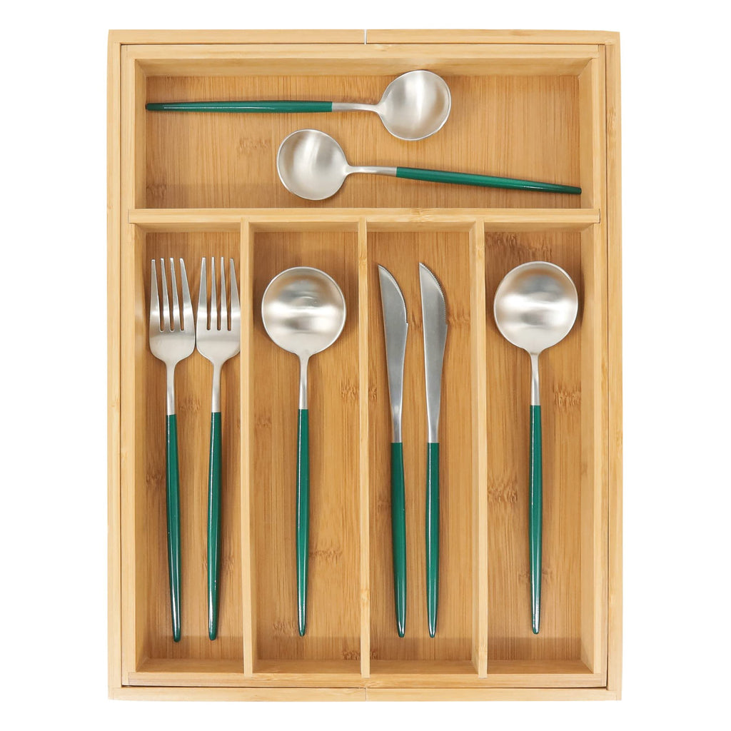 Bamboo Drawer Organizer Expandable Silverware Tray with Dividers K231