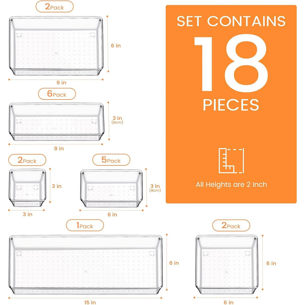 Clear Plastic Drawer Organizer Set - 14 PCS Storage Bins for Kitchen, Bathroom, Makeup and Office H497748