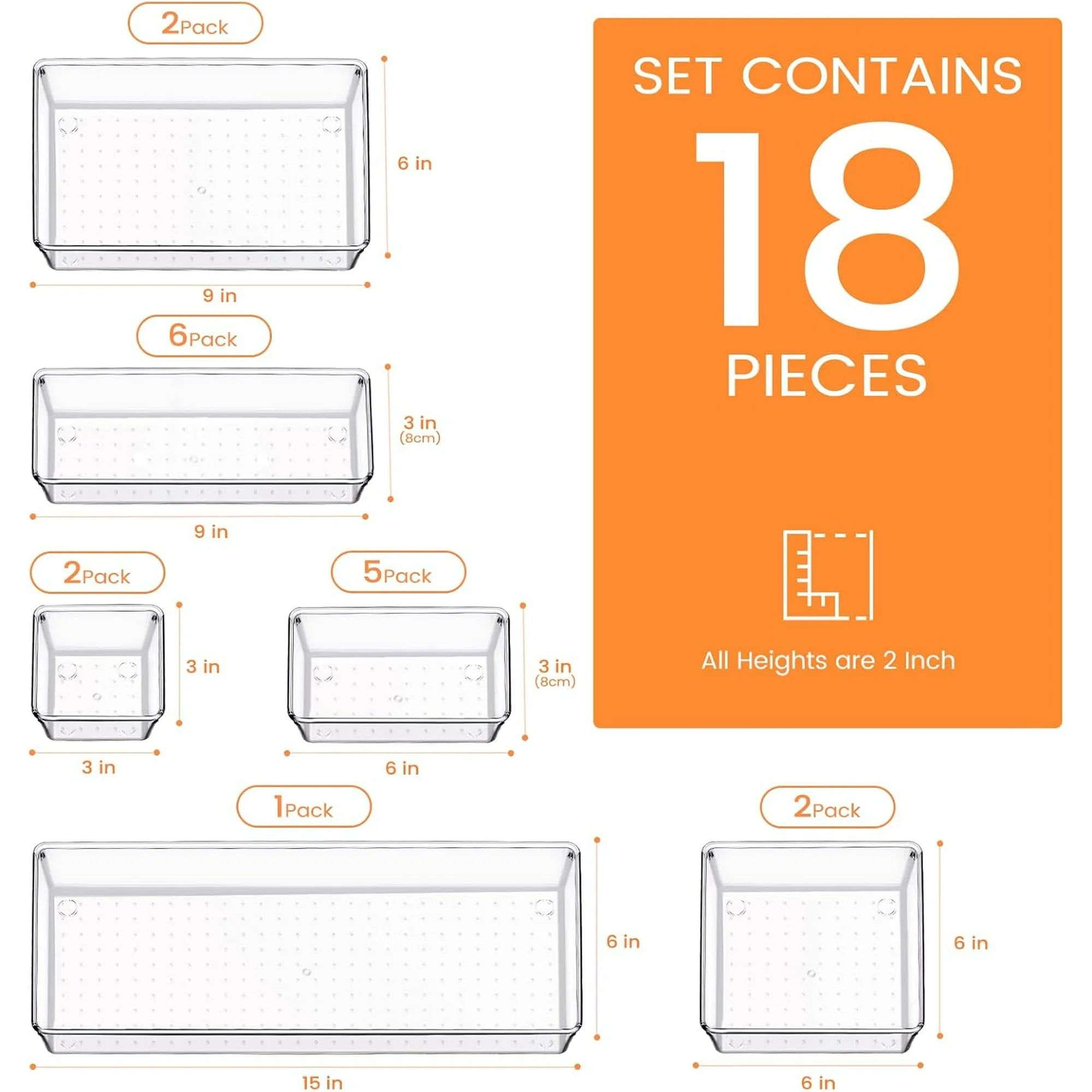 Clear Plastic Drawer Organizer Set - 14 PCS Storage Bins for Kitchen, Bathroom, Makeup and Office H497748