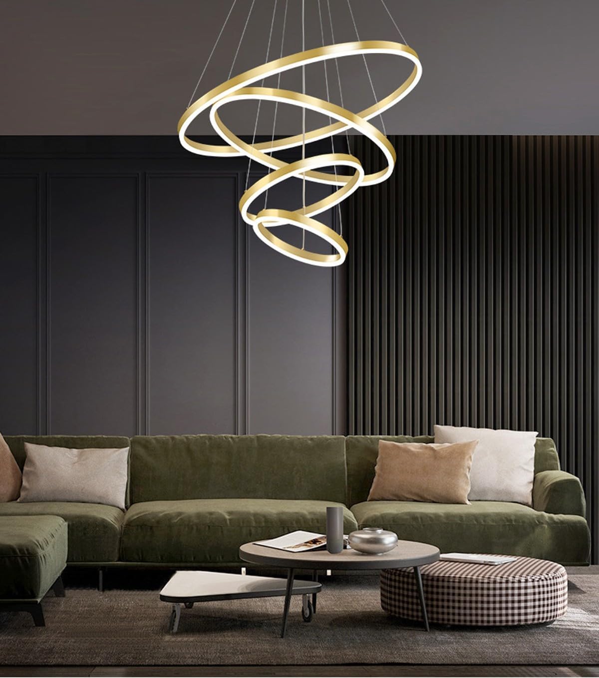 Modern LED Chandelier 6 Rings Gold with Remote Control for High Ceiling E67078