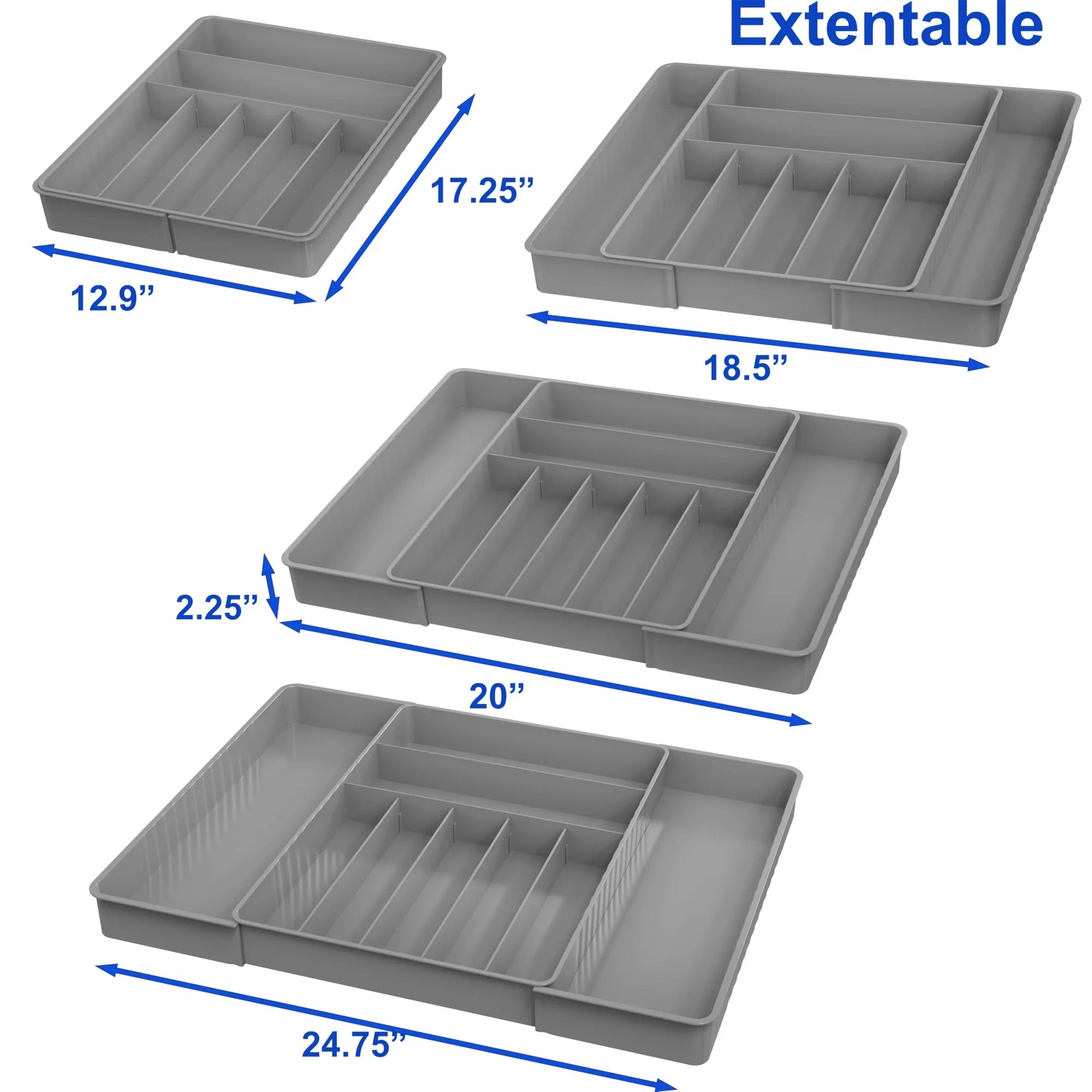 Expandable cutlery tray for kitchen drawers, gray U853952