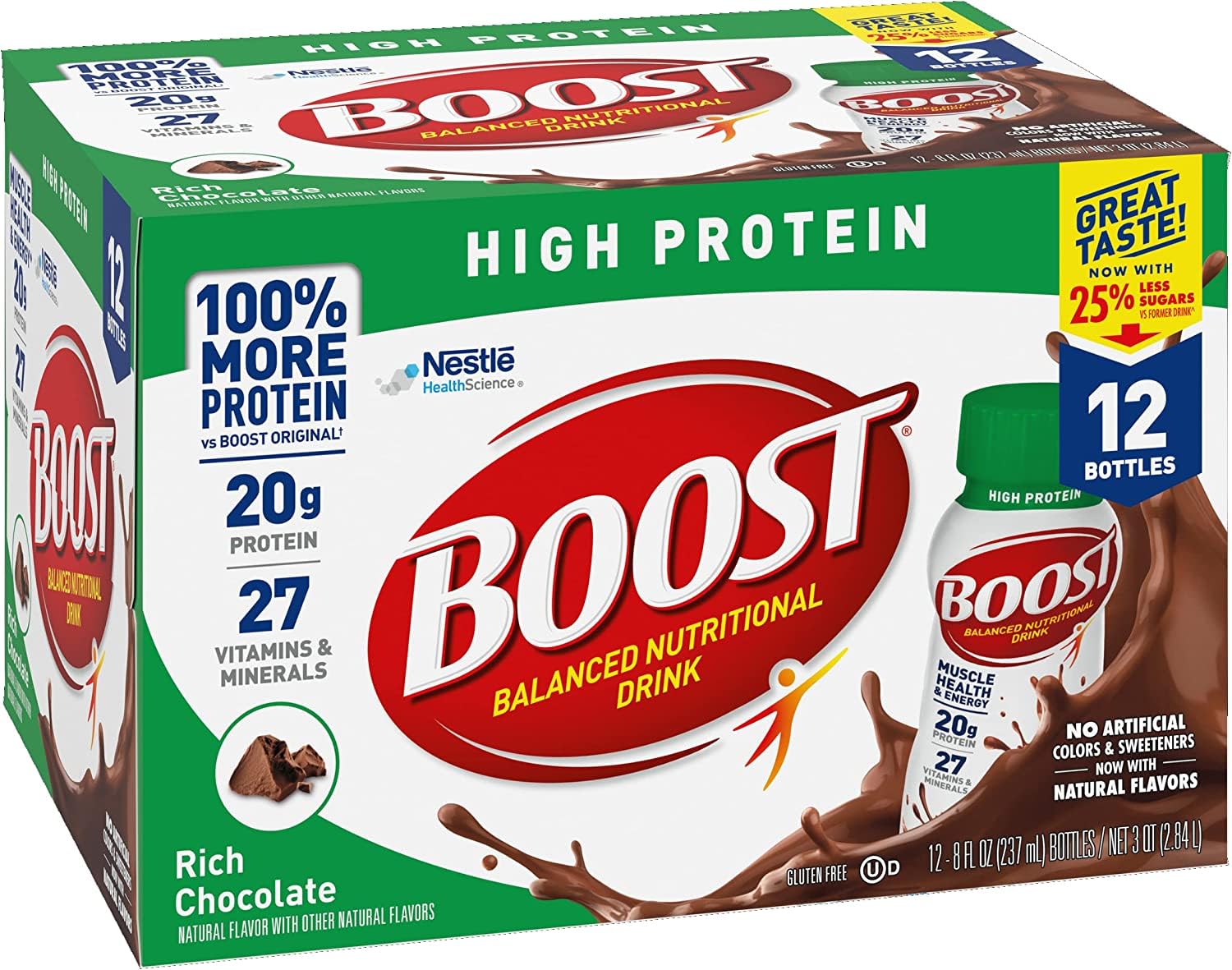 High Protein Nutritional Drink, Rich Chocolate, 8 FL OZ (Pack of 12) D39010