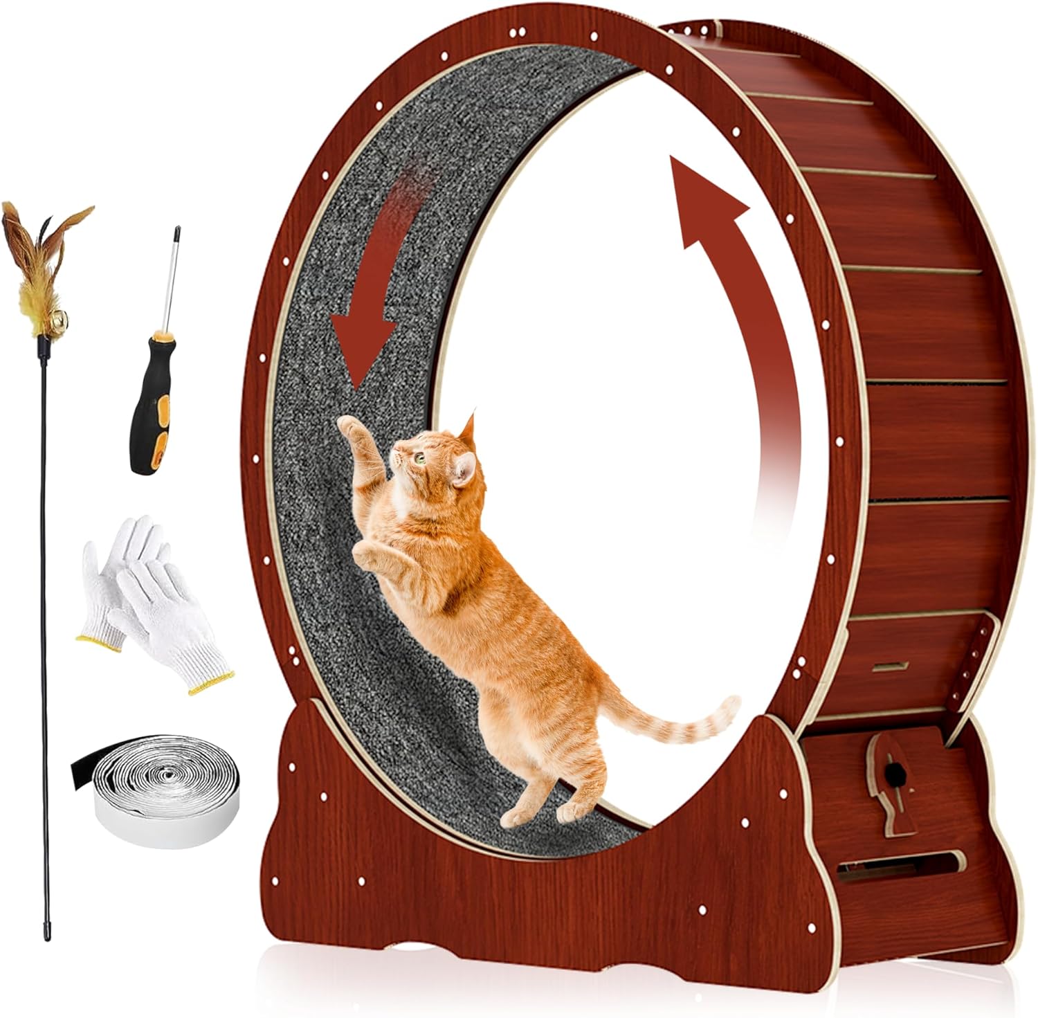 Cat Exercise Wheel - Larger Wheel for Any Size Cat - Stable and Quiet Cat Wheel Exerciser for Indoor Cats - Wooden Cat Treadmill with Carpeted Runway - Easily Assembled Cat Running Wheel