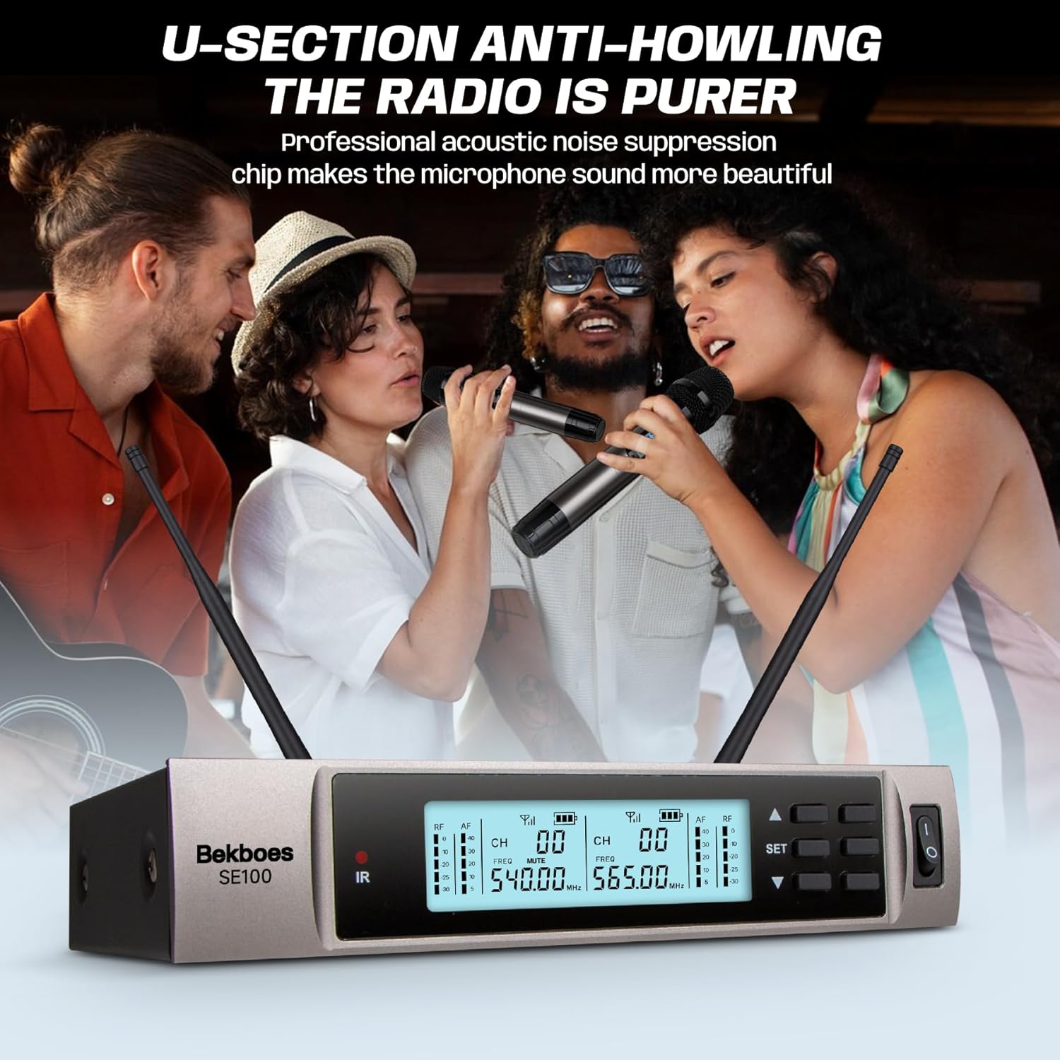 Dual Dynamic Handheld UHF Wireless Microphone System, 492ft Range for Karaoke, Meetings, Parties W212897
