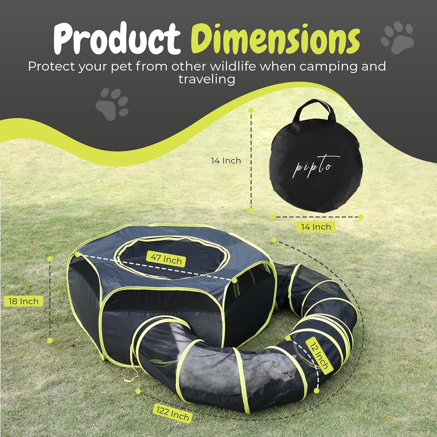 Outdoor Cat Enclosure with Claw Proof Tunnel and Storage Bag N1192