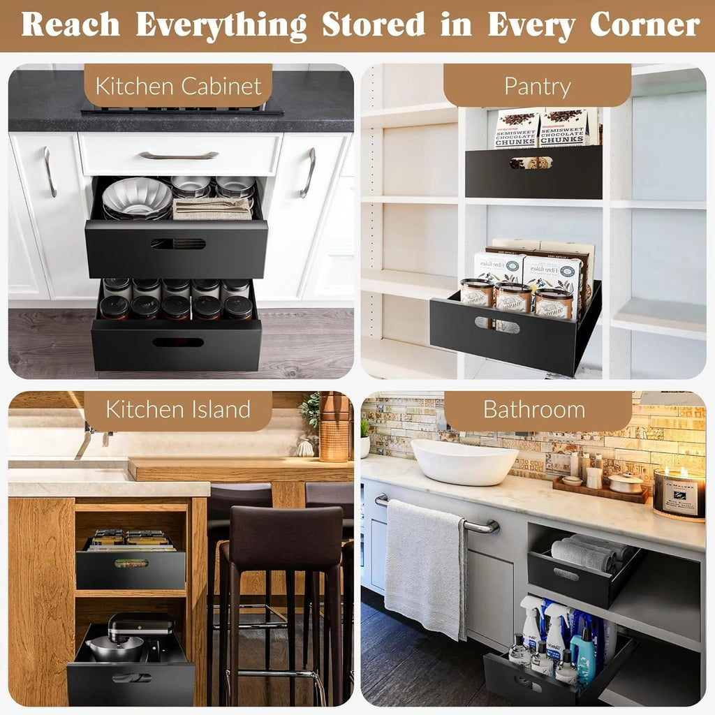 Adhesive Pull Out Cabinet Organizer, 10-Inch Carbon Steel Roll-Out Drawer for Pantry I113644