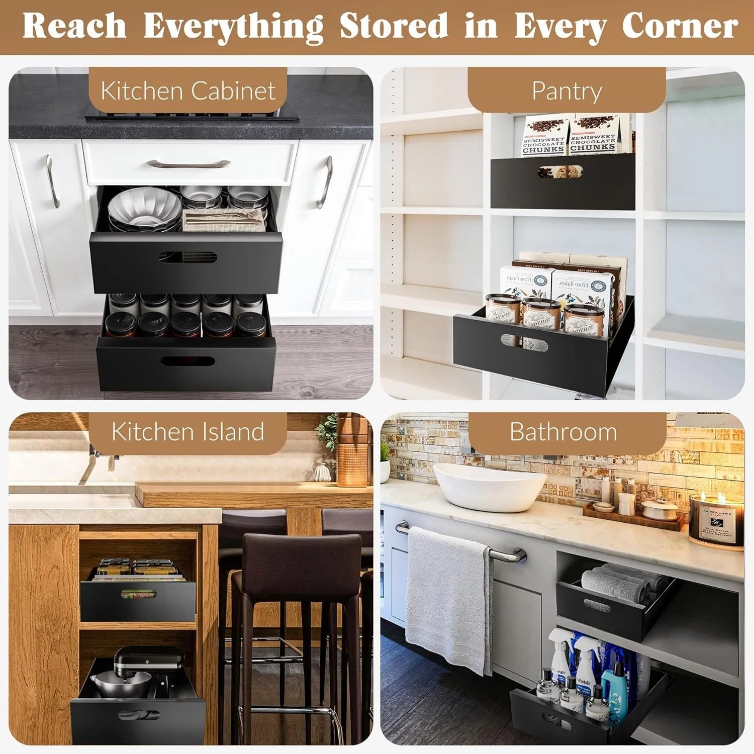 Adhesive Pull Out Cabinet Organizer, 10-Inch Carbon Steel Roll-Out Drawer for Pantry I113644