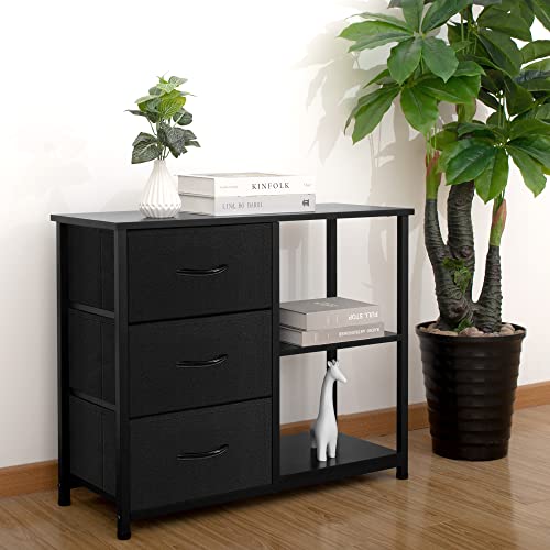 Rustic Brown Fabric Dresser with 4 Drawers and 2 Shelves R4438