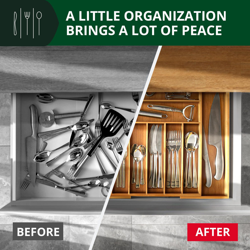 Bamboo Drawer Tray with 9 Compartments for Cutlery Storage X5744