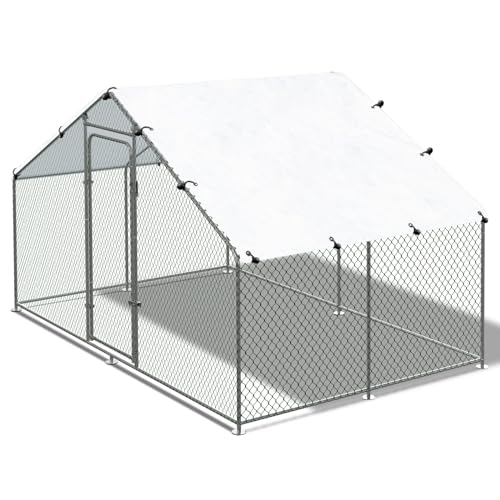 Large Metal Chicken Coop Walk-in Chicken Run with Waterproof Cover Outdoor Backyard Farm Anti-UV Spire Shaped Cage for Poultry, Ducks, and Rabbits(13.1’L x 9.8’W x 6.5’H)