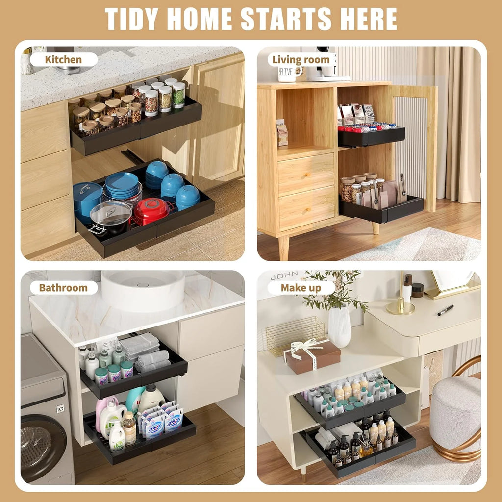 Expandable Pull Out Cabinet Organizer, Heavy Duty Slide Out Drawer N419