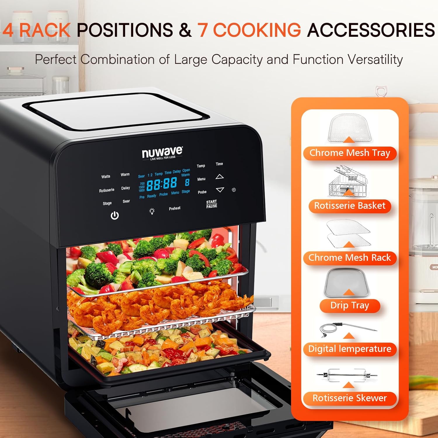 15.5Qt 10-in-1 Air Fryer Rotisserie Oven, XL Family Size, Dishwasher-Safe Q856