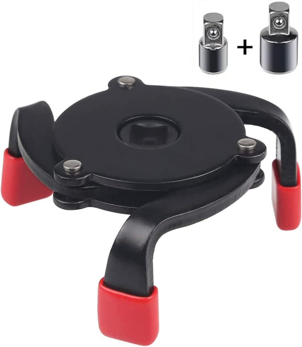JDMON Universal Adjustable 3 Jaw Oil Filter Wrench Remover Tool for Removing Oil filters Range 2.4 inch from 3.8 inch in Diameter Include 1/2”-3/8” and 1/4”-3/8” Drive Adapter