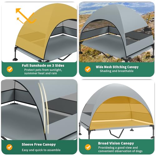 Elevated Dog Bed with Canopy, Raised Outdoor Cot, Removable Shade Tent, Large Grey O9328