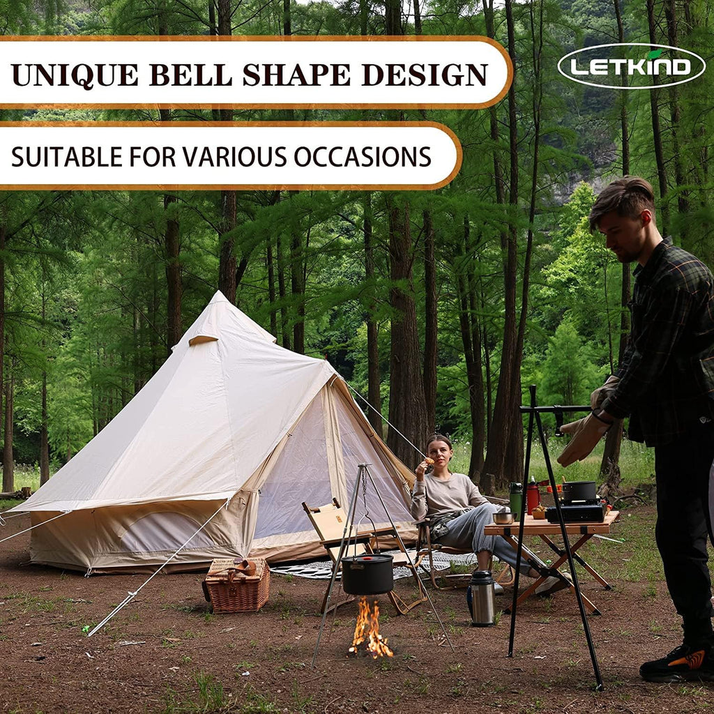 Canvas Bell Tent with Stove Jack, 4 Season Waterproof Camping Tent for Glamping M961371